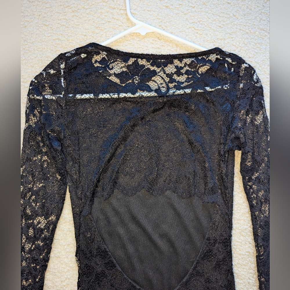 BEBE Midi Cocktail Long Sleeve Vintage Black Dress - Picture 7 of 8